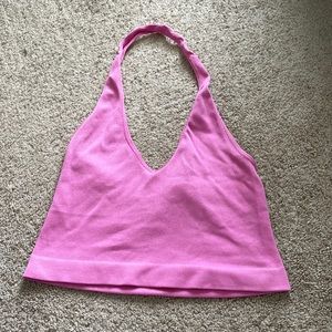Bright pink halter crop top
